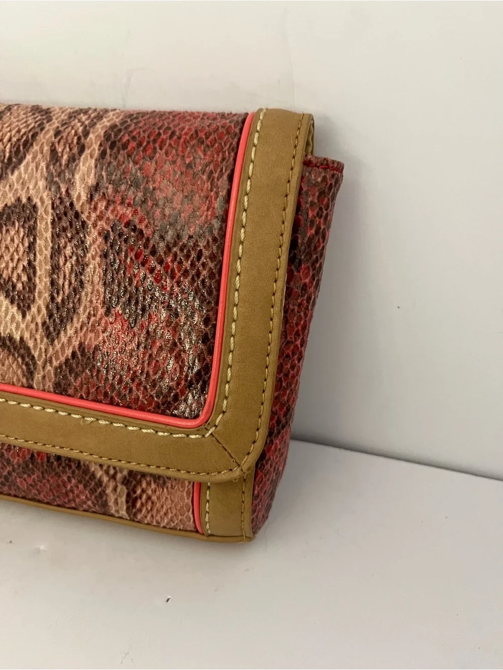Ann Taylor Loft Animal Print Clutch Tan 9x5 Faux Snakeskin